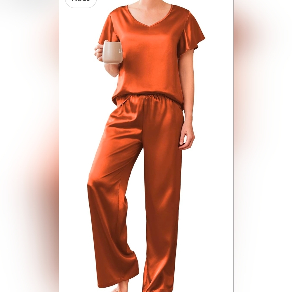 Women's Satin Pajama Set in Rust